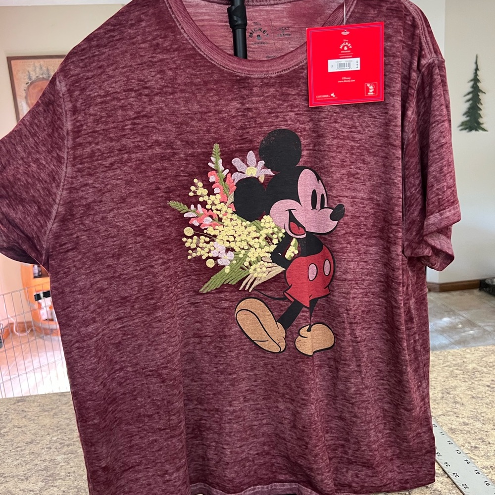 Embroidered Lucky Brand Disney and Friends Mickey Mouse Floral burnout tee shirt